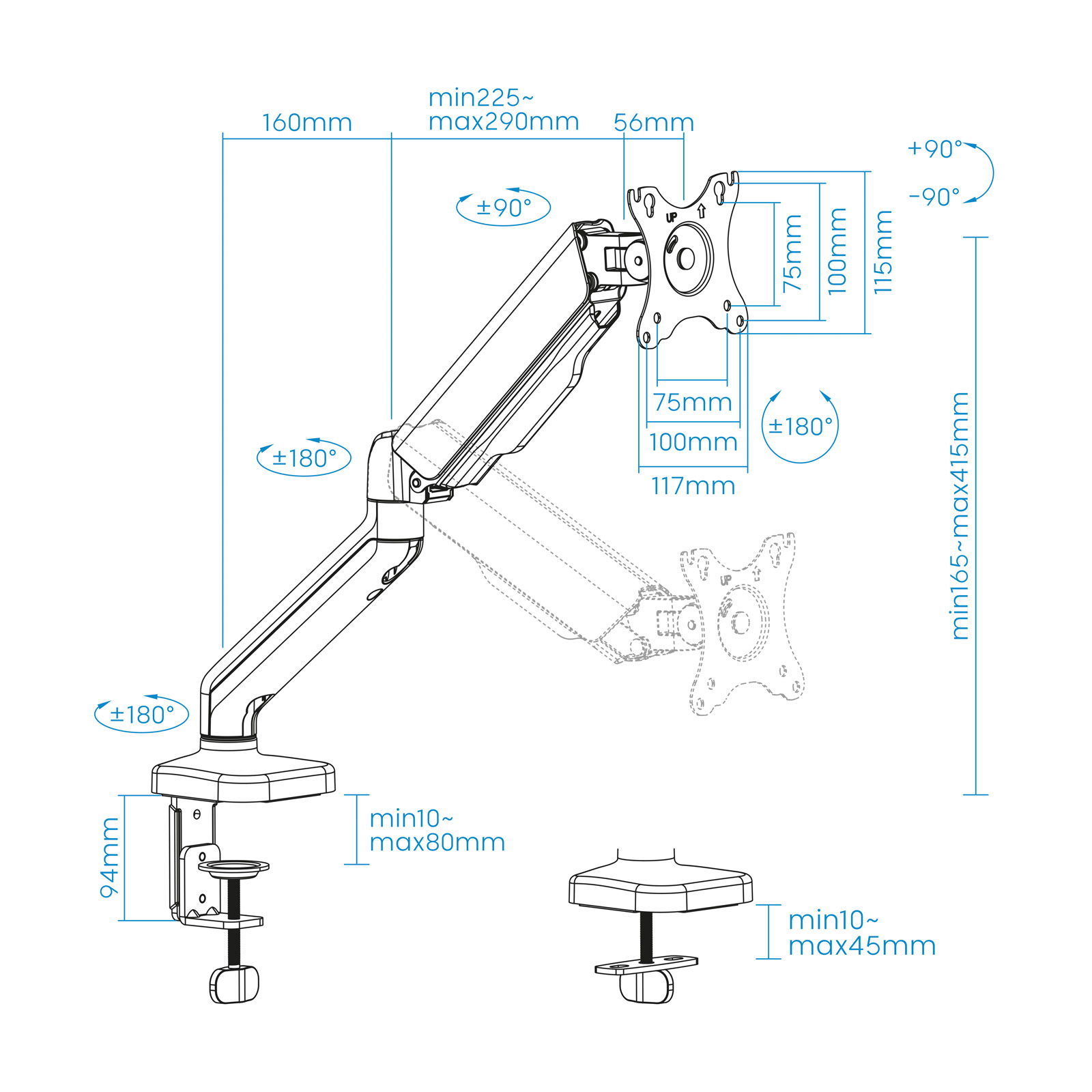 SOPORTE MESA MONITOR TOOQ 17-32" MAX 9KG