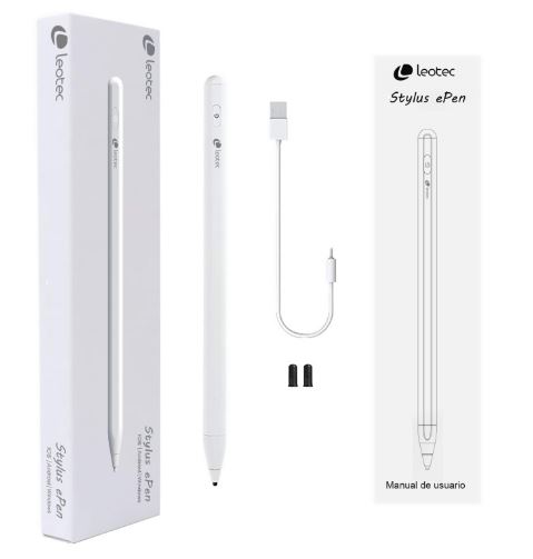 Leotec Stylus ePen Plus Lapiz Digital para Pantalla Tactil - Compatible con Smartphones y Tablets Android, iOS y Windows - Boton On/Off - Apagado Automatico - Autonomia hasta 12h - Punta de Repuesto
