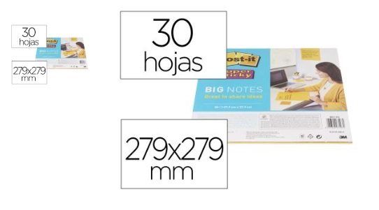 POST-IT Bloc Notas Super Sticky Formato Xxxl Amarillo Neón. 30 Hojas/Bloc.279X279Mm 70006850690-