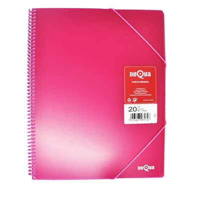 TARIFARIO DE ESPIRAL Y GOMAS A4 20 FUNDAS FUCSIA DEQUA Ref. 040361