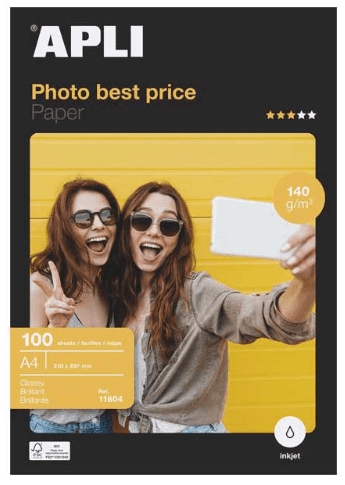 PAQUETE 100 HOJAS PAPEL FOTOGRAFICO A4 140gr APLI Ref. 11804