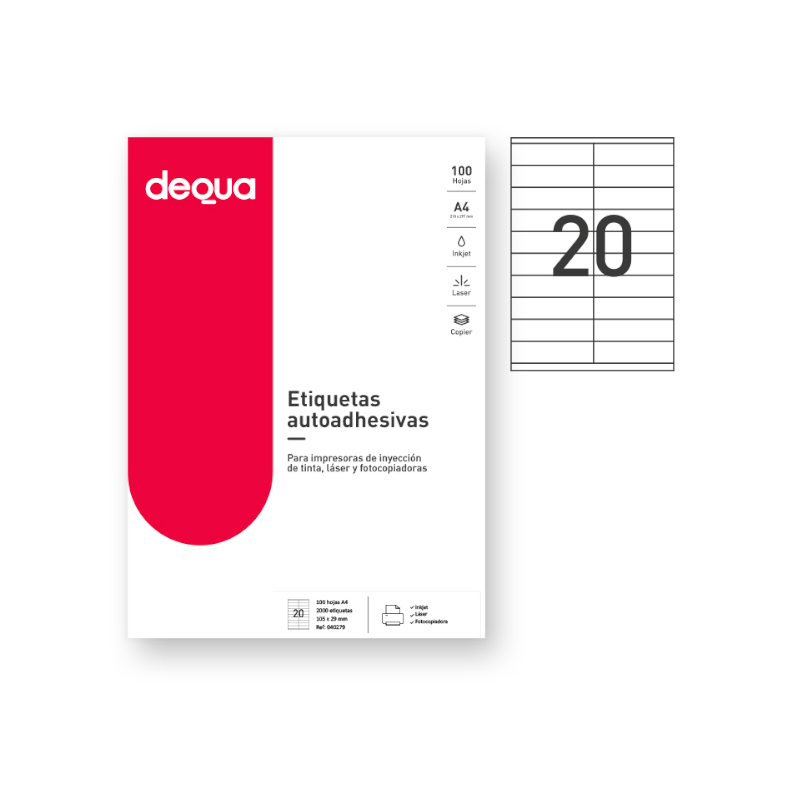 CAJA DE 100 HOJAS DE ETIQUETAS ADHESIVAS BLANCAS TAMAÑO:105x29mm. DEQUA