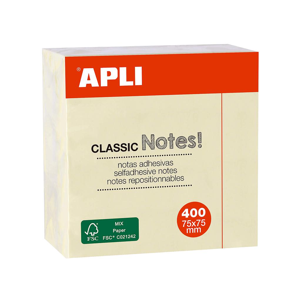 CUBO 400 NOTAS ADHESIVAS 75x75mm AMARILLO APLI Ref. 11597