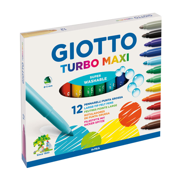 CAJA 12 ROTULADORES COLORES SURTIDOS GIOTTO TURBO MAXI Ref. F454000