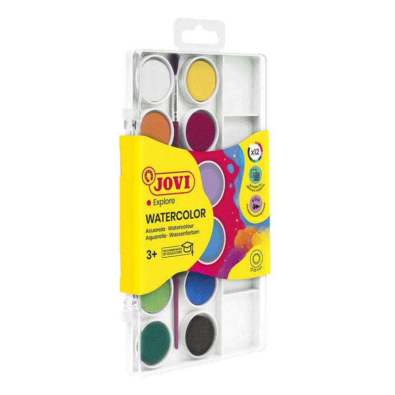 CAJA 12 ACUARELAS 22mm COLORES SURTIDOS JOVI Ref. 800/12