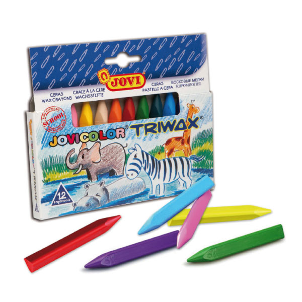 CAJA 12 CERAS COLORES SURTIDOS JOVICOLOR TRIWAX Ref. 973/12