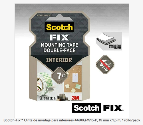 ROLLO CINTA MONTAJE DOBLE CARA ESPUMA 1.5mt x 19mm MOD.SCOTH FIX 4496G-1915-P Ref. 7100263303