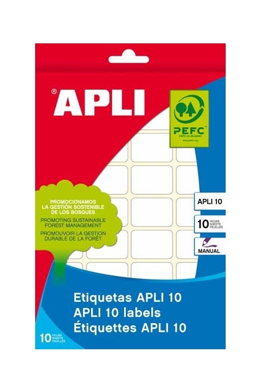 SOBRE ETIQUETA ADHESIVA BLANCA 16x22mm. APLI 10 Ref. 01639