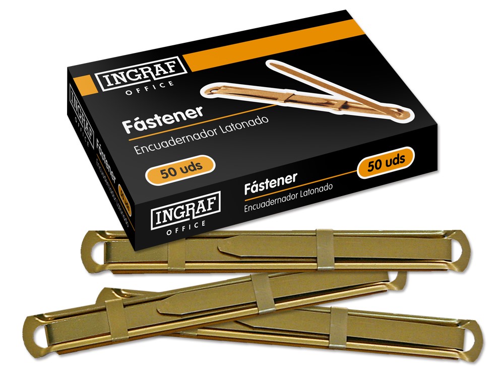 CAJA DE 50 ENCUADERNADOR FASTENER METAL DORADO INGRAF Ref. 319397