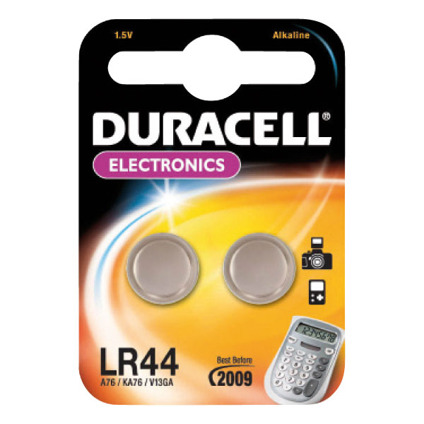 PACK de 2 PILAS DE BOTON ALCALINAS 1,5V LR44 DURACELL Ref.950383