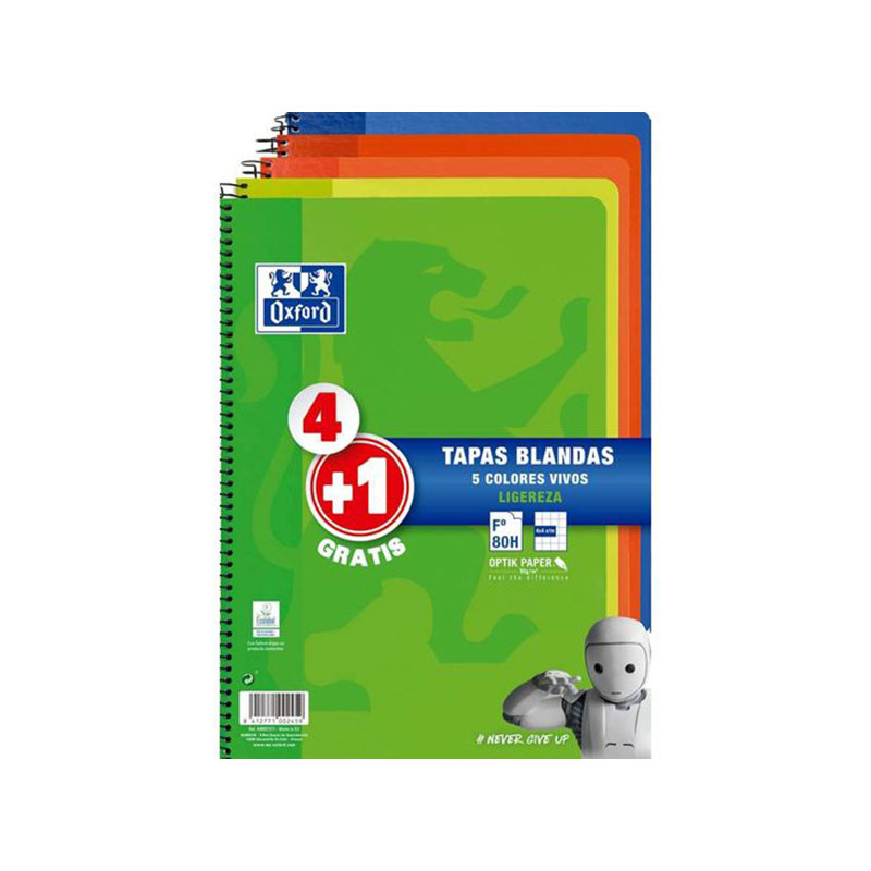 PACK 4+1 BLOCS EUROPEANBOOK 1 80h Fº CUADRICULA 4X4 T/BLANDA COL. SURT. OXFORD R.400027271