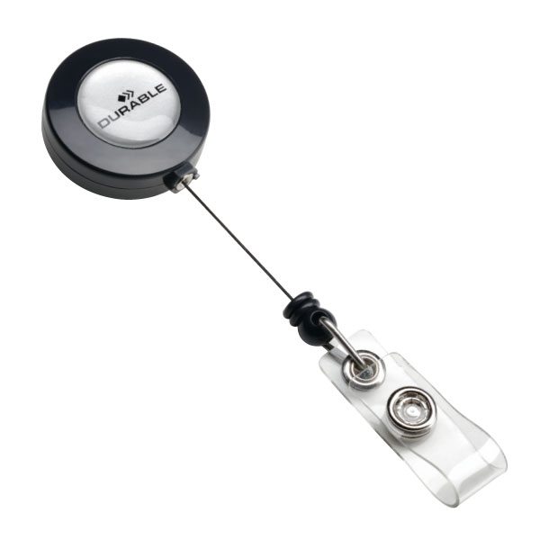 Pack de 10 CORDONES EXTENSIBLES 80cm CON BOTON Y PINZA ANTRACITA DURABLE Ref. 815258