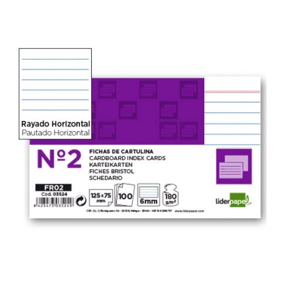 PACK 100 FICHAS 75x125mm. RAYADAS Ref. 3112R