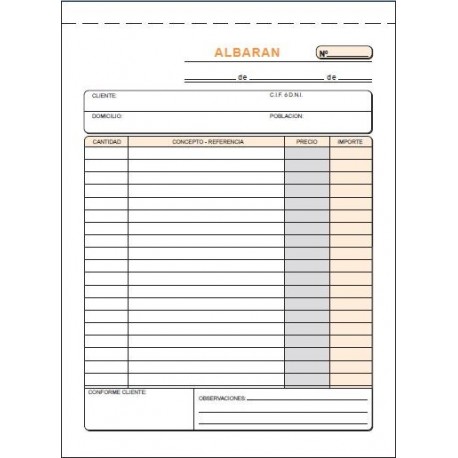 TALONARIO ALBARAN 4º (CUARTO) NATURAL 3HE LOAN Ref. T-122