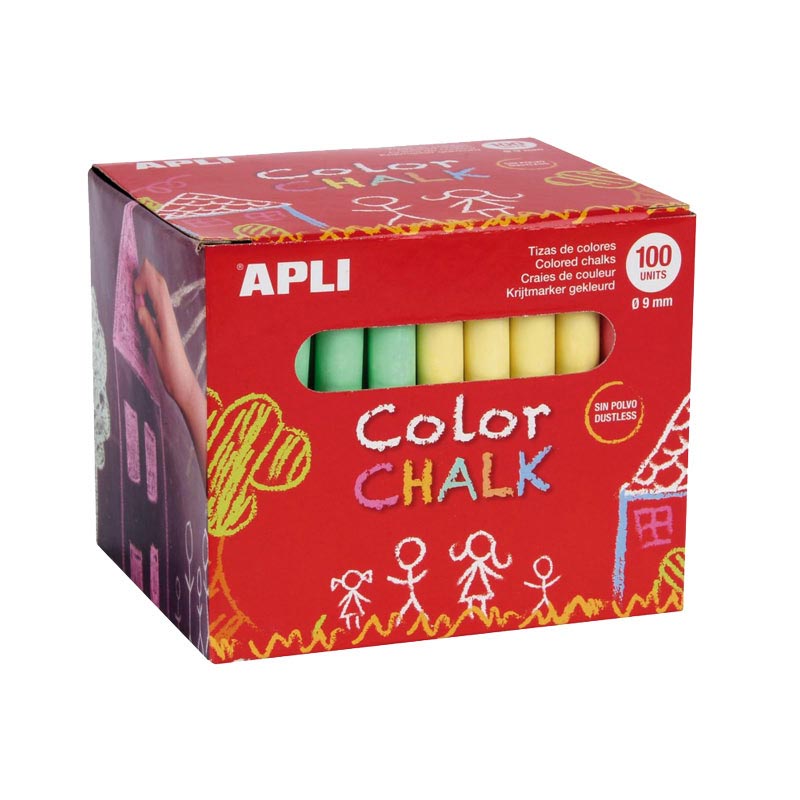 Caja de 100 TIZAS REDONDAS COLORES SURTIDOS APLI Ref. 14575 -