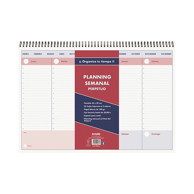PLANNING SOBREMESA CON ESPIRAL SEMANAL A3 PERPETUO FSC DOHE Ref. 12575