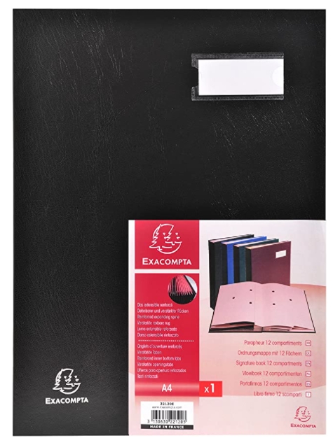 Portafirmas Exacompta cartón A4 negro 12 pestañas Ref. 24121E-