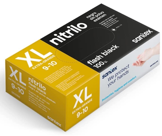 CAJA DE 100 GUANTES NITRILO SIN POLVO 6grs TALLA XL COLOR NEGRO Ref. GD23BE