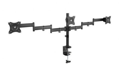 Tooq Soporte de Mesa con Brazos Articulados para 3 Monitores de 13"-27" - Giratorio e Inclinable - Gestion de Cables - Peso Max 8kg x Brazo - VESA 100x100mm R.DB1327TN-B